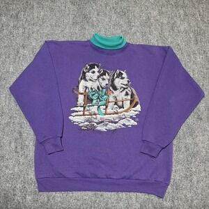 98' LSJ Sportwear Grandma Turtleneck Pullover Dog Puppies Purple Cotton Grove XL